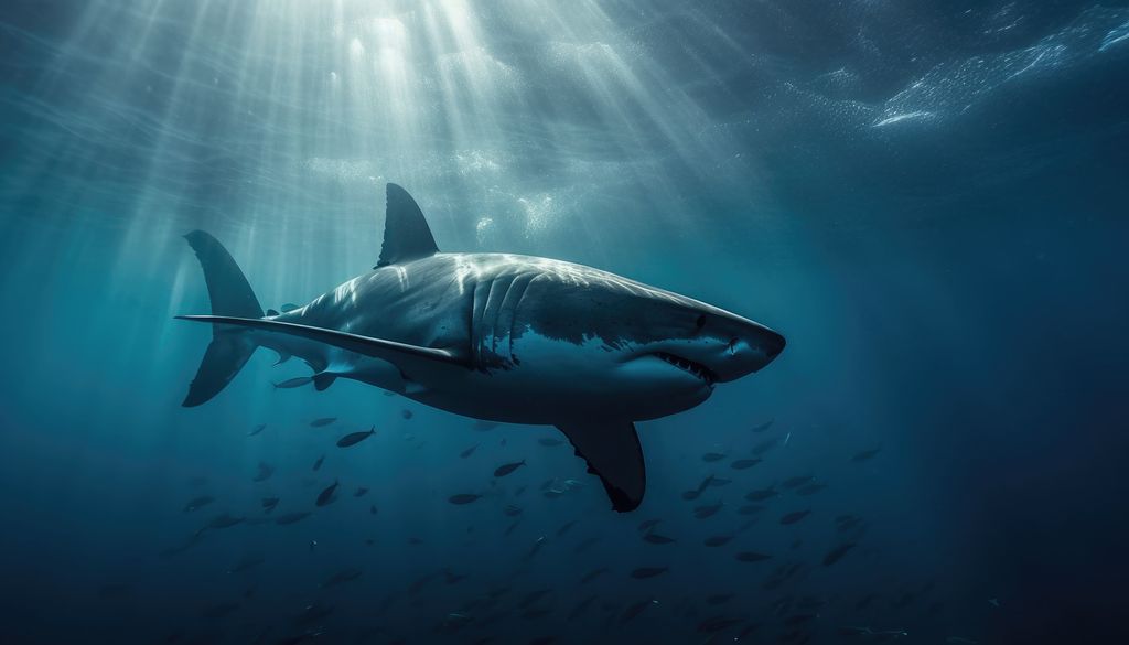 Grand requin blanc mer Océan poisson Biodiversité Animaux L'animal s'est montré calme mais curieux face aux plongeurs.