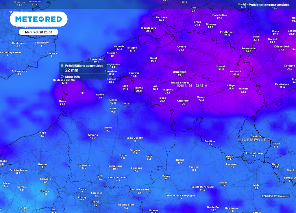 Cumul pluies mercredi Nord et Pas-de-Calais