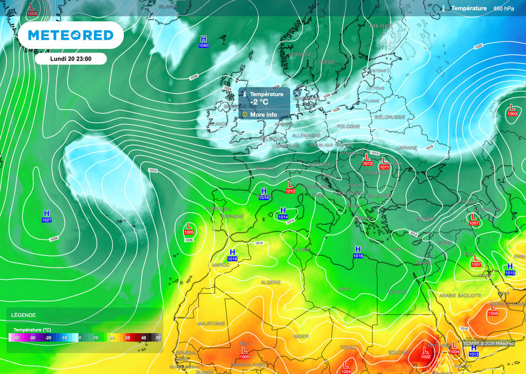 Un air froid va s'observer en altitude, tout du moins sur la moitié nord.
