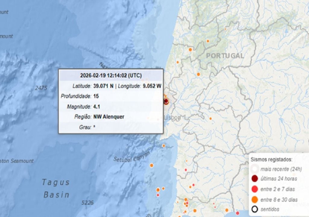 O sismo, com uma profundidade de 15 km, foi relativamente superficial, tendo por isso sido mais sentido pela população da Grande Lisboa. Imagem: IPMA