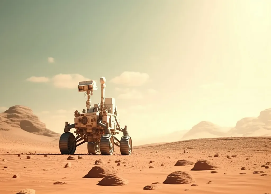 Rover em uma paisagem desértica