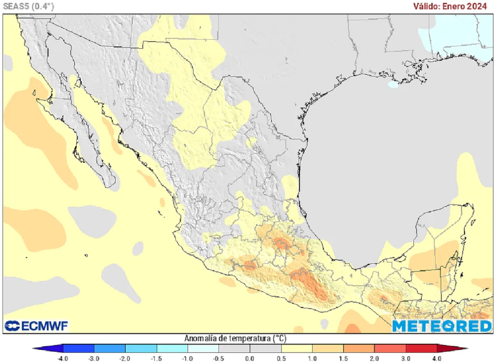 Anomalía de temperatura para enero de 2024 en Méxio Anomalía de temperatura para enero de 2024 en Méxio