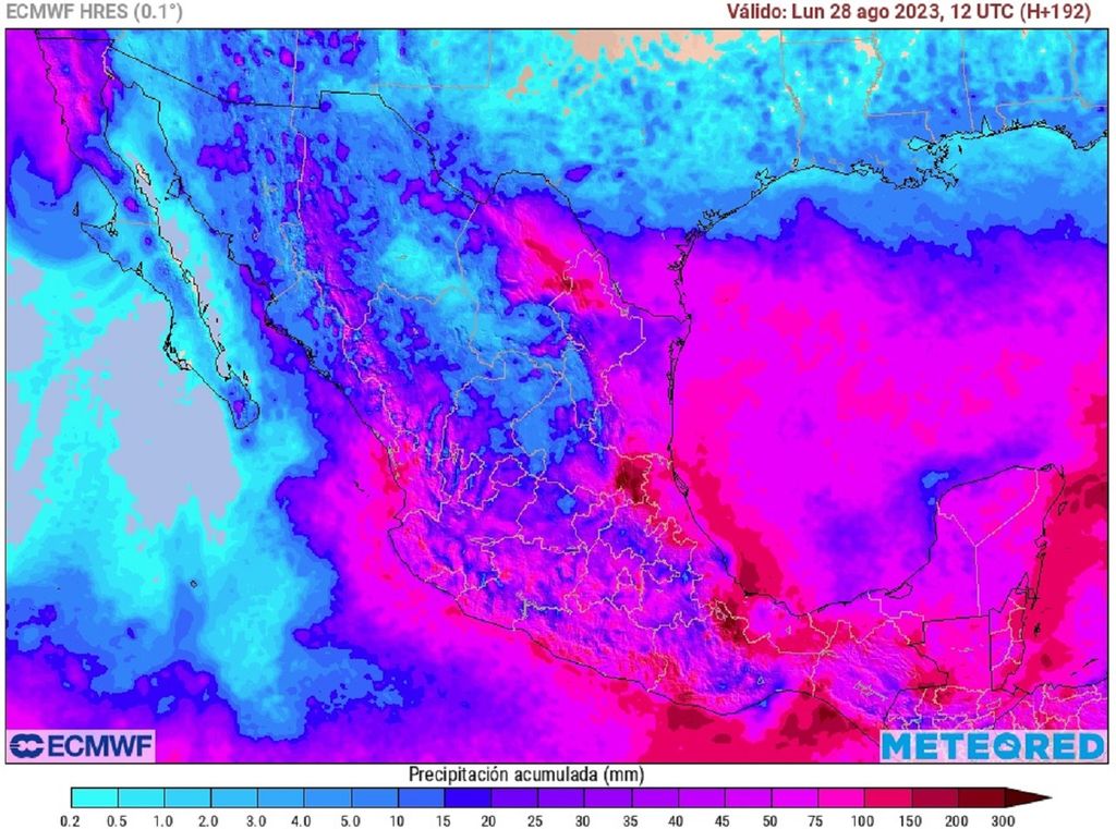 Modelo ECMWF - Acumulados de lluvias en milímetros