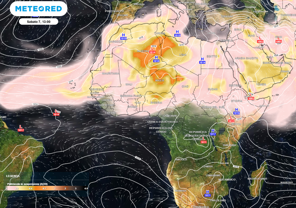 Nuvola di polvere dal Sahara.