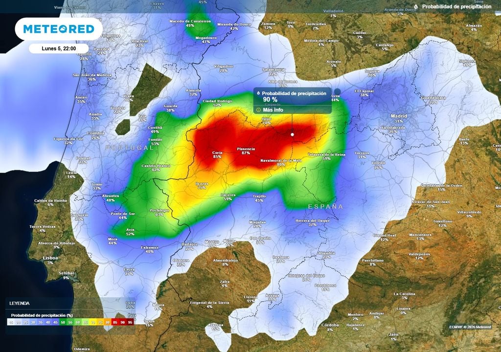 Probabilidad de lluvia La probabilidad de lluvias es altísima en el Sistema Central.