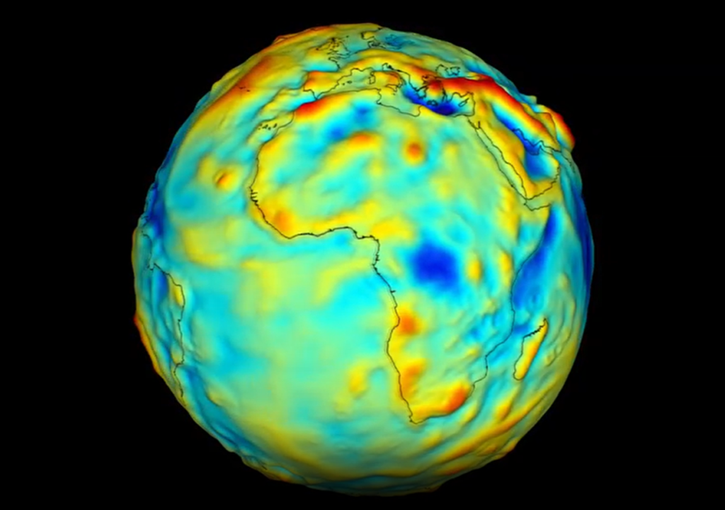 Captura de pantalla de la gravedad enla zona mostrada. Créditos del video: NASA, GSFC, GRACE, SVS