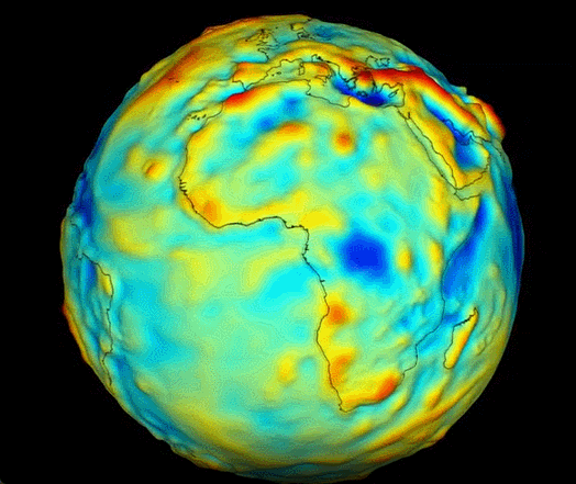 Secuencia mostrando los valores de la gravedad a nivel global. Créditos del video: NASA, GSFC, GRACE, SVS