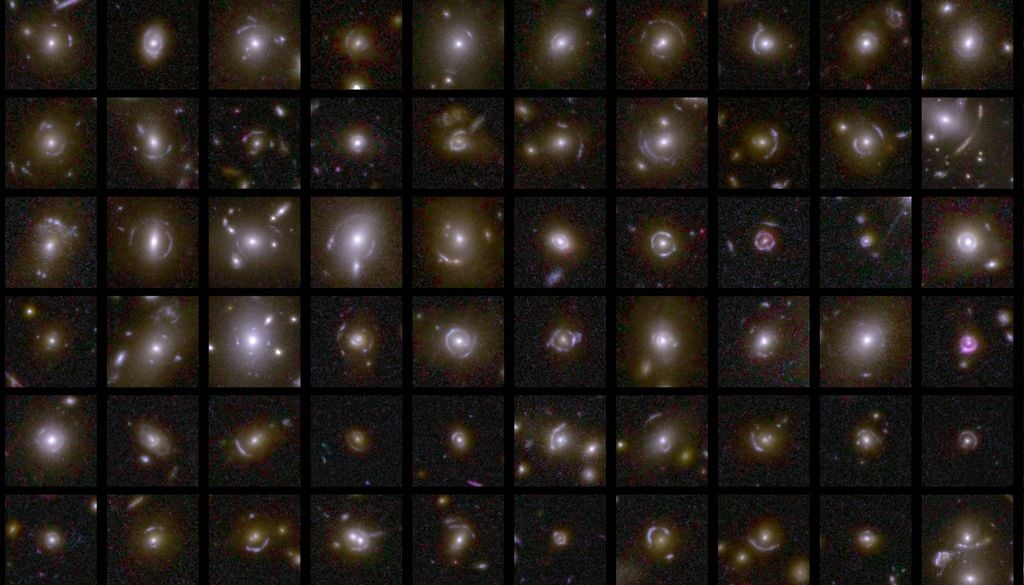 Als Gravitationslinsen werden leuchtende Bögen bezeichnet, die eine Galaxie (leuchtende Punkte in der Mitte) umgeben. Hier Gravitationslinsen, die Euclid während der ersten Beobachtungen der Deep-Field-Areale aufgenommen hat. Bild: ESA/Euclid/EuclidConsortium/NASA/CC BY-SA 3.0 IGO