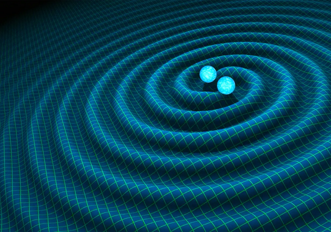 Impresión artística de las ondas gravitacionales producidas por estrellas de neutrones binarias. Imagen: NASA/R. Herido/Caltech-JPL