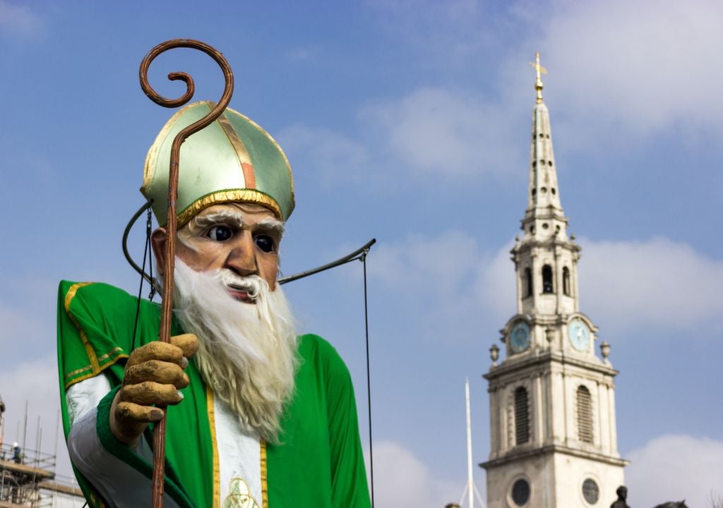 St Patrick is celebrated in central London for St Patrick's Day.