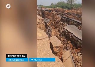 Grietas gigantes tras el terremoto de 7.7 en Myittha, Myanmar, lugar donde ocurrió el epicentro del sismo