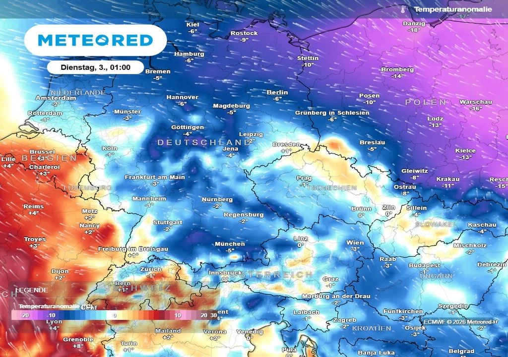 Auch im Februar geht die Kältewelle weiter. Die Temperaturanomalien bleiben negativ.