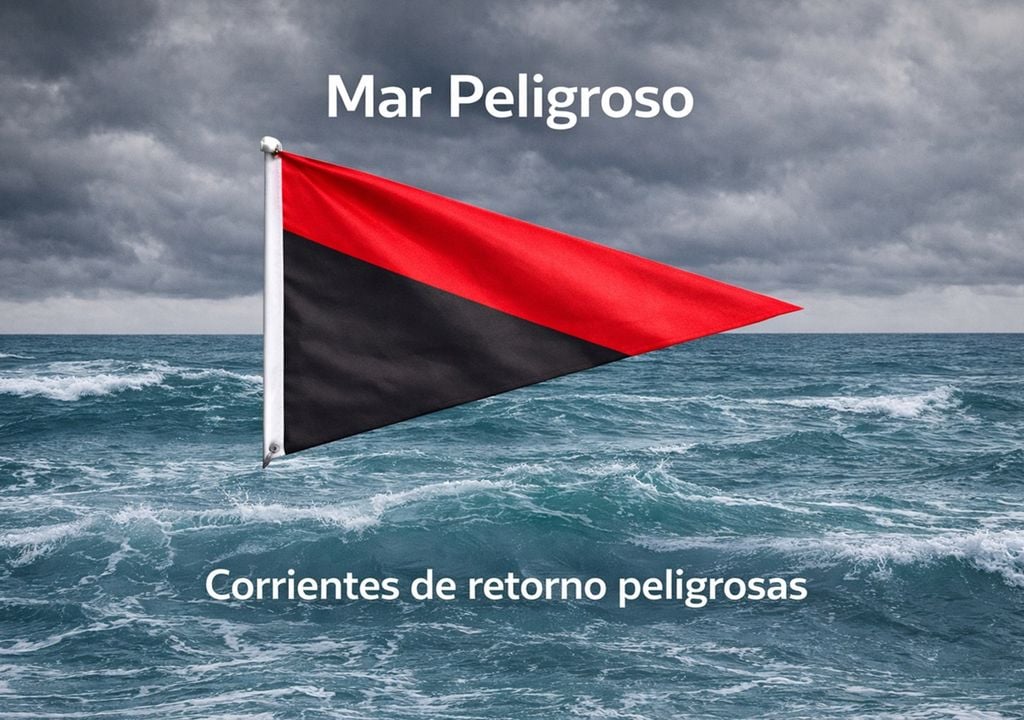 Bandera roja y negra: indica “mar peligroso” por el fenómeno de las corrientes de retorno. Crédito: MYL Studio.