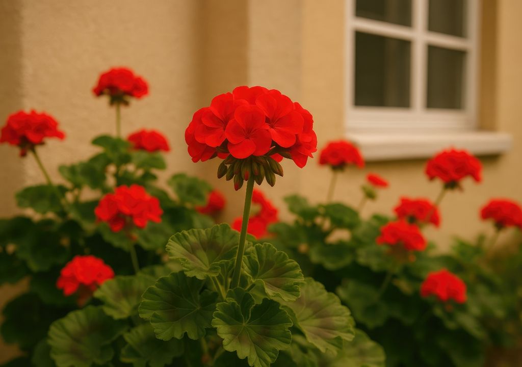 Hojas firmes y verdes indican que el malvón tiene raíces sanas y buen drenaje.