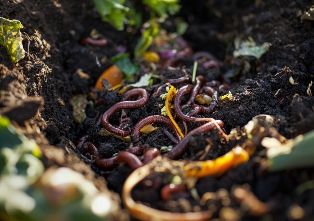 All’interno della compostiera, i lombrichi ingeriscono residui organici e li trasformano in vermicompost