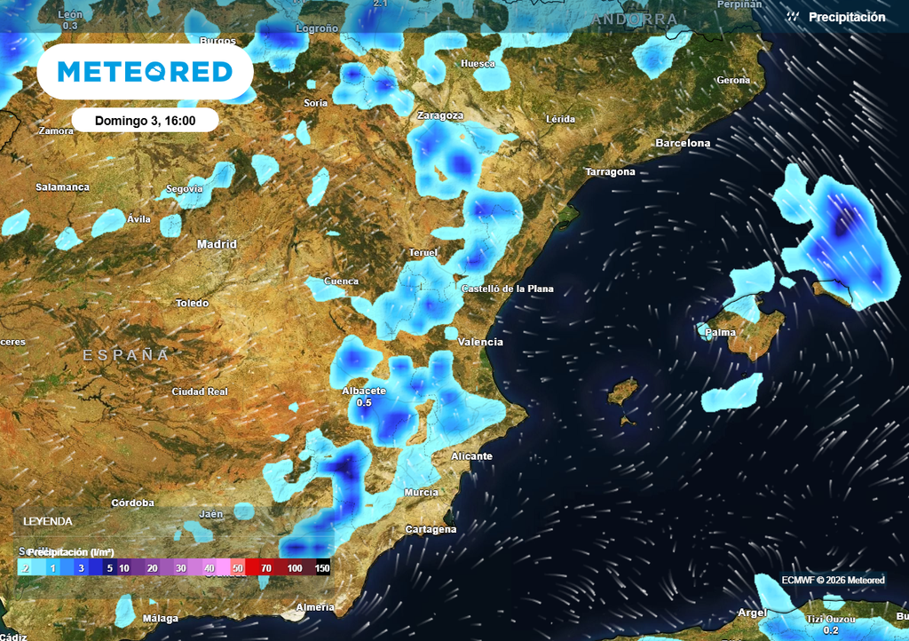 En las próximas horas el tiempo en el tercio oriental peninsular se volverá más inestable, con las lluvias ganando terreno.