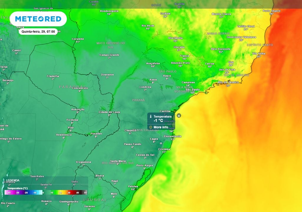 Previsão de temperaturas na quinta-feira de manhã. Previsão de temperaturas na quinta-feira de manhã.