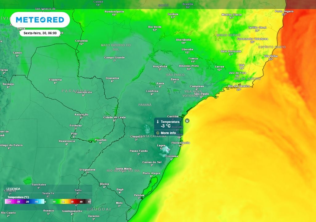 Previsão de temperaturas na sexta-feira de manhã. Previsão de temperaturas na sexta-feira de manhã.