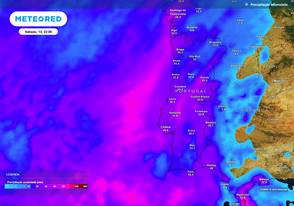 Mapa atmosférico: Precipitação acumulada