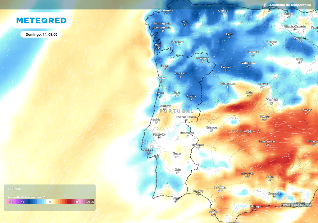 Mapa atmosférico: Anomalia da temperatura