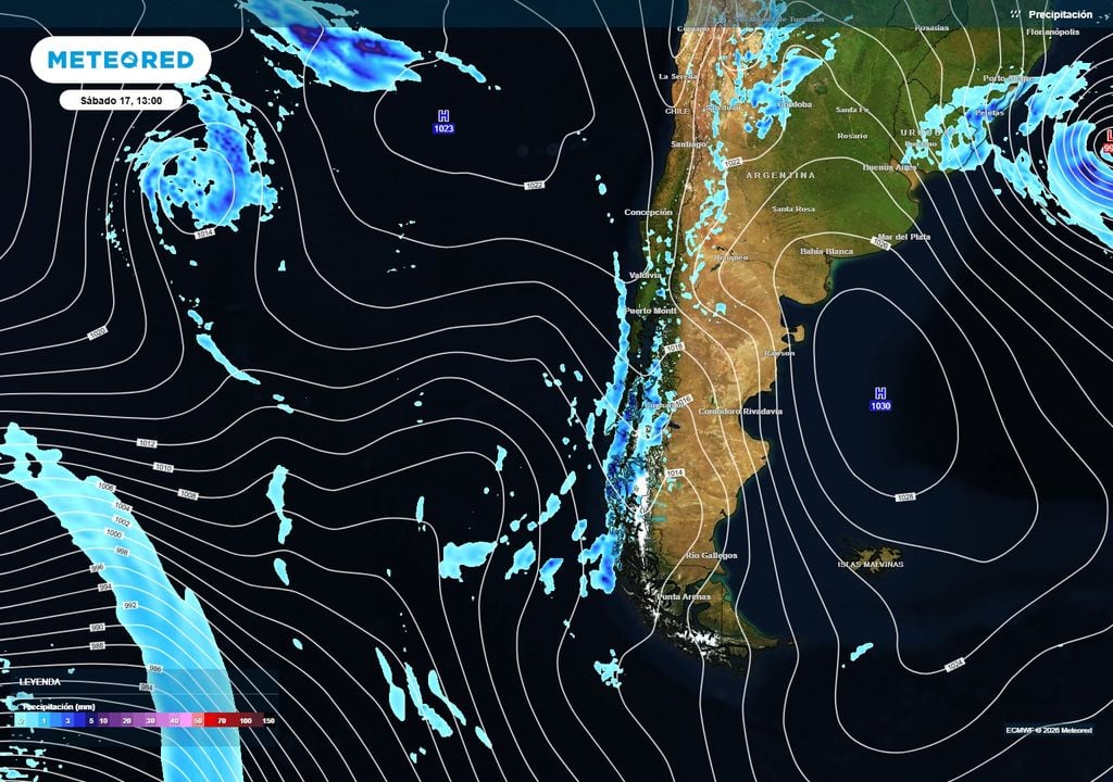 Las lluvias regresarán a la Patagonia gracias al debilitamiento de las altas presiones. Este episodio será pasajero, pues luego se refuerza el anticiclón en la zona austral de Chile, desviando los frentes hacia el centro.