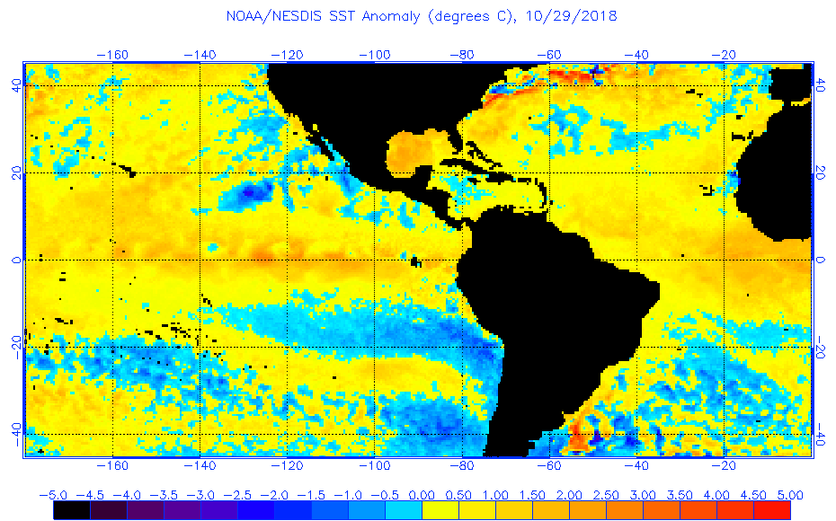 Foto 8: Anomalías de SST para el 29 de octubre de 2018. Anomalías de SST para el 29 de octubre de 2018.