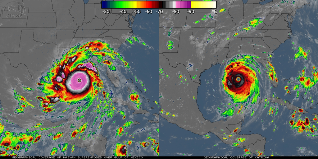 Haiyan Vs Katrina: Topes Nubosos Más Fríos/más Altos De Estos Dos Super Ciclones 