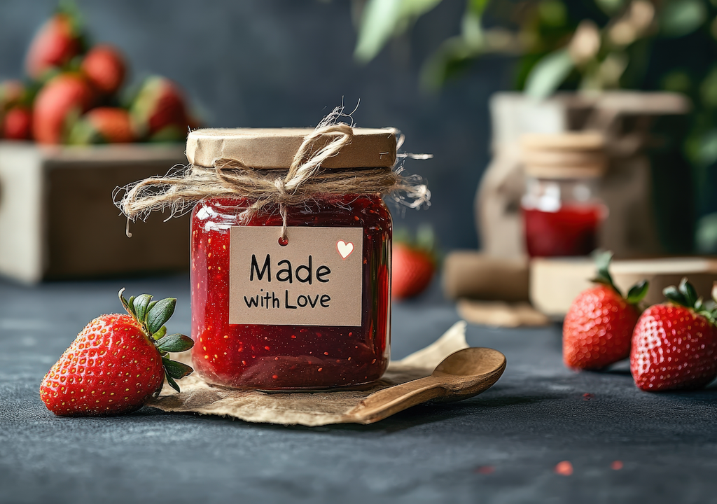 Erdbeermarmelade, Fruchtaufstrich, gesunde Genuss,eigener Herstellung, Tisch Erdbeermarmelade, Fruchtaufstrich, gesunde Genuss,eigener Herstellung, Tisch