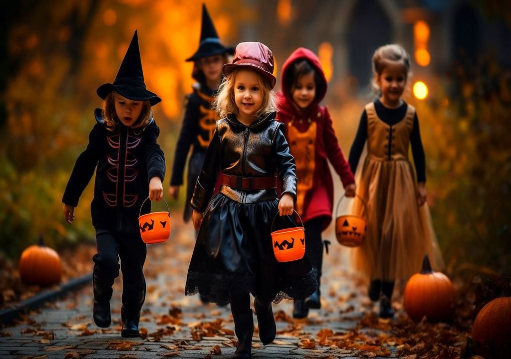 Halloween: niños disfrazados y pidiendo dulces