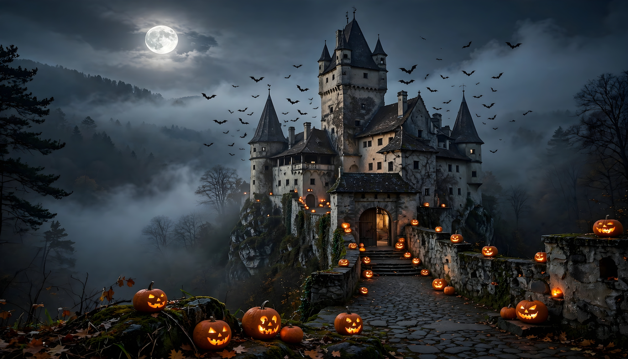 Draculas Schloss in Transsilvanien als Halloween-Symbolbild: Auch beim Gruselfest auf Burg Königstein könnte natürlicher dichter zäher Nebel für schaurige Stimmung sorgen.