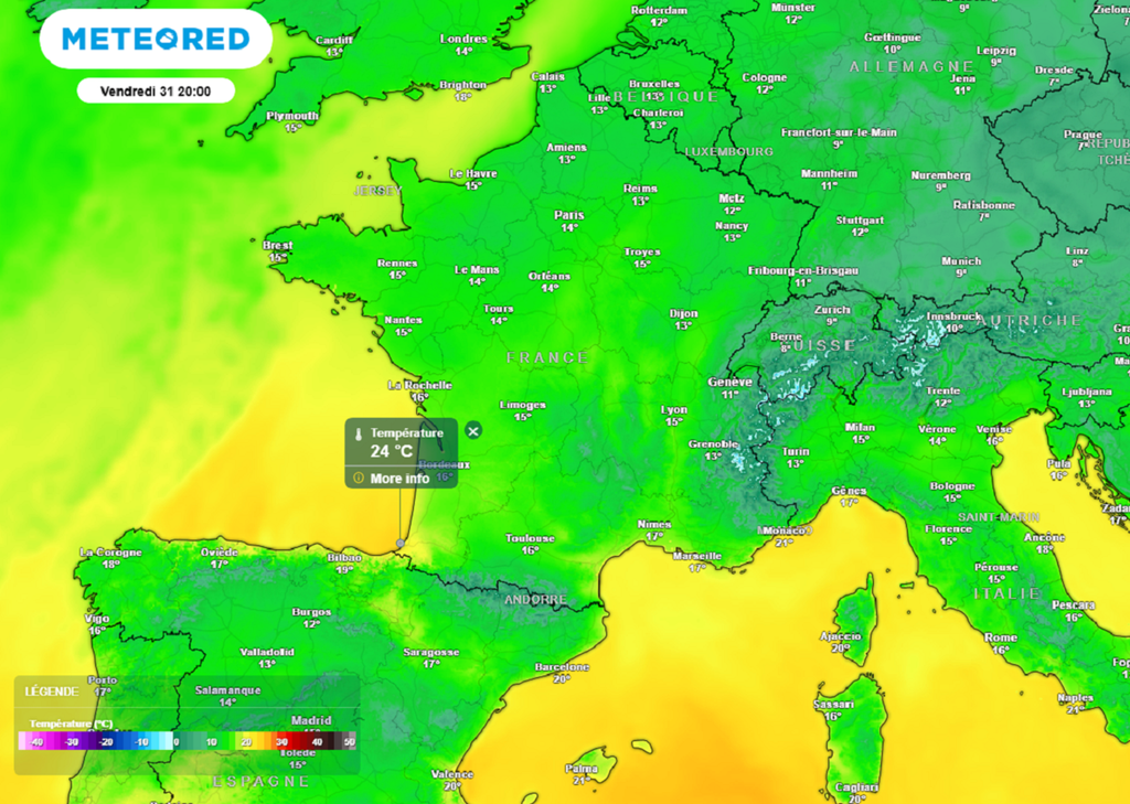 La douceur restera de mise en soirée avec localement encore plus de 20°C dans le sud-ouest.