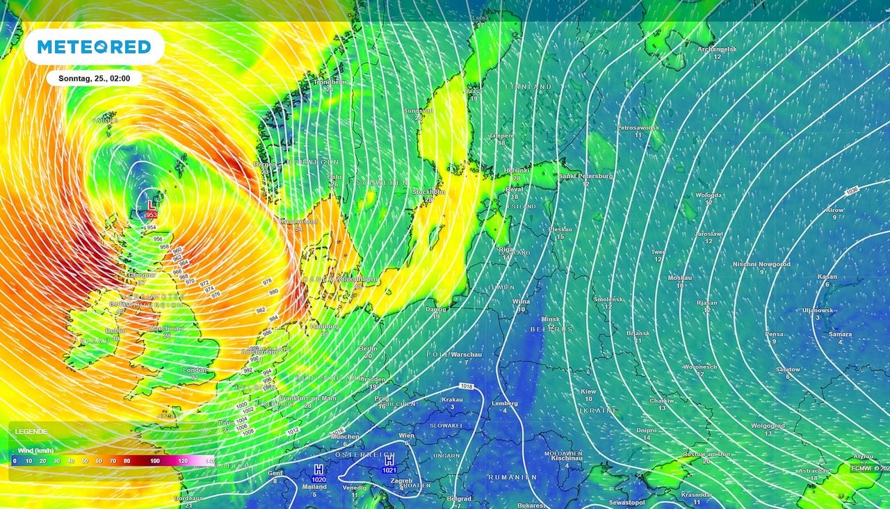Bild 1: Ein Sturmtief zieht am Wochenende über die Nordsee und beeinflusst das Wetter in Hamburg stark.
