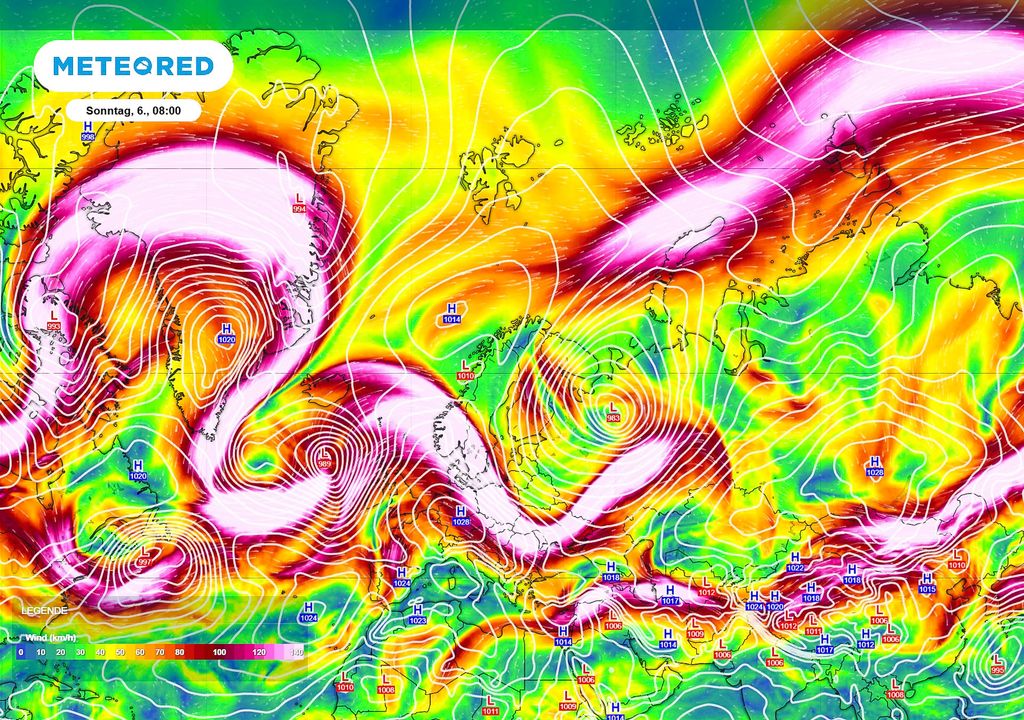 Jet Stream, Wind, 300 hPa Der polare Jet schlägt aktuell große Wellen. Dadurch wird vermehrt kalte Polarluft nach Europa gebracht. Bleibt die Position erhalten, kommt es langfristig zu kälteren Temperaturen in Deutschland.
