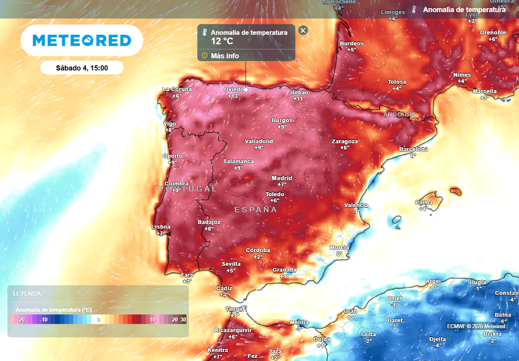 Mañana se esperan temperaturas muy anómalas para la época, especialmente en el norte, donde el viento del sur hará que se superen localmente los 25 ºC.