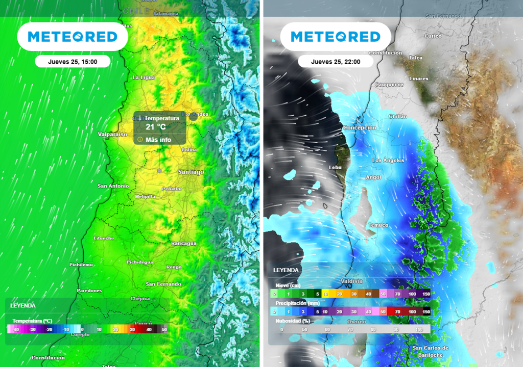 Este jueves tendremos un fuerte contraste en la zona central: del calor invernal entre Valparaíso y O'Higgins, pasaremos a lluvias en la noche más al sur.