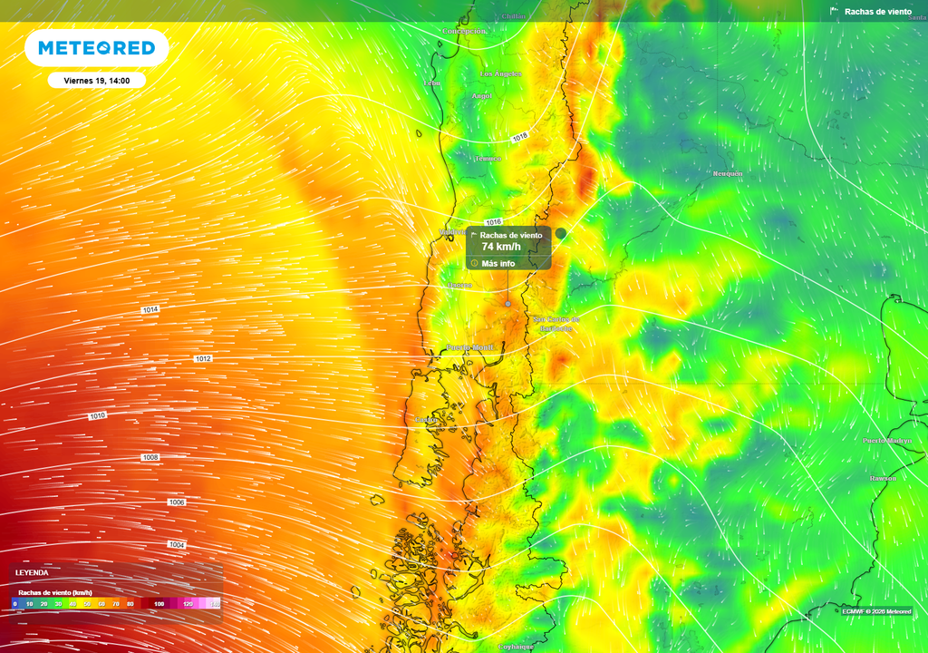 Rachas de viento podrían intensificarse desde el viernes entre La Araucanía y Los Lagos, con valores sobre 70 km/h en sectores cordilleranos y zonas expuestas.