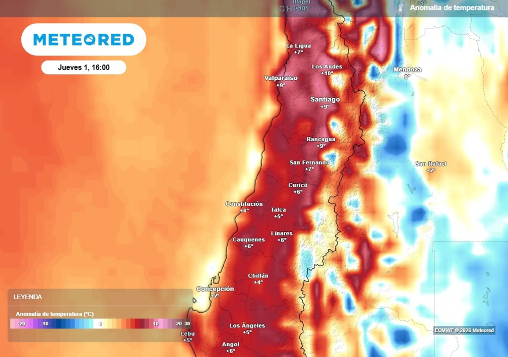 anomalía de temperatura Este jueves se elevarán las temperaturas y alcanzará valores anómalos para la época, con hasta 10 grados de diferencia.