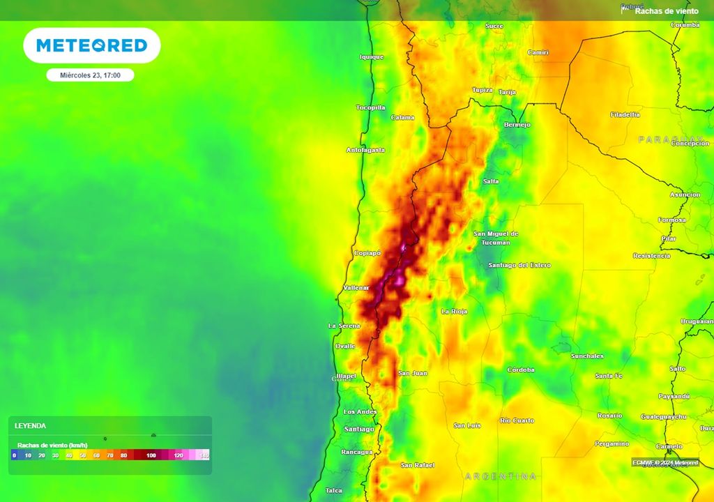 ráfagas de viento previstas por el modelo del ECMWF ráfagas de viento previstas por el modelo del ECMWF