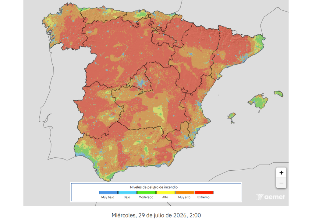 El riesgo de incendios será extremo en amplias zonas del país.