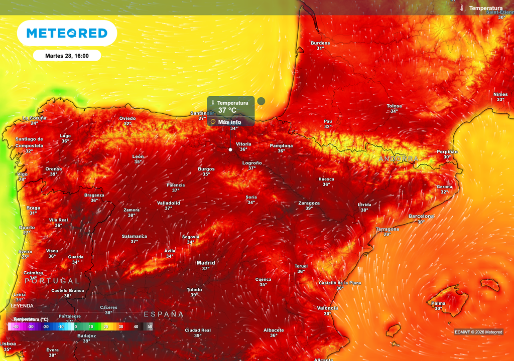 El interior del extremo norte espera valores que podrían superar los 37 ºC.