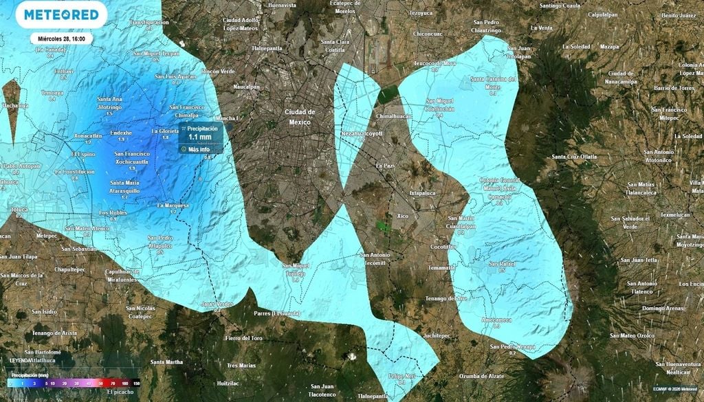 lluvia Esta tarde de miércoles habá chubascos dispersos que podrían dejar acumulados máximos de lluvia alrededor de 20 mm.