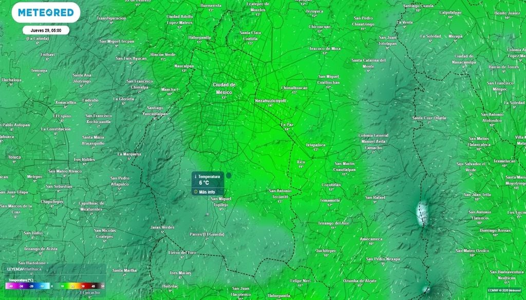 temperatura Amanecer de jueves con ambiente frío en gran parte de la capital, en la zona montañosa de Tlalpan oscilará entre 5 y 7 °C.