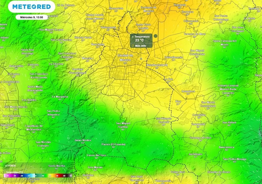 La temperatura máxima en las alcaldías del centro, norte y oriente oscilará entre 23 y 25 °C.