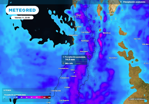 Hasta 15 mm de lluvia entre jueves y viernes: chubascos y tormentas llegar&aacute;n a estas regiones de la zona central
