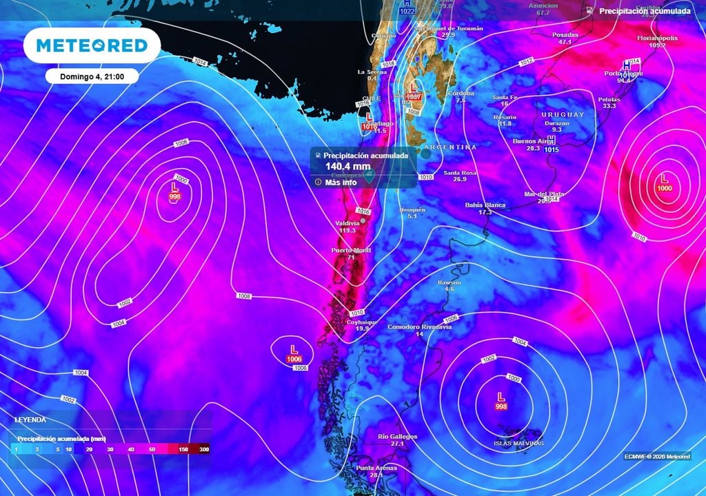 Río atmosférico se aproxima a Chile centro-sur, pronóstico de Meteored Abundantes serán las lluvias que se pronostican para el centro-sur de Chile