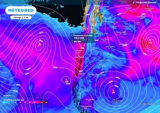 Hasta 150 mm de lluvia en Chile centro-sur: sistema frontal se aproxima con rachas de 80 km/h, rayos y r&iacute;o atmosf&eacute;rico