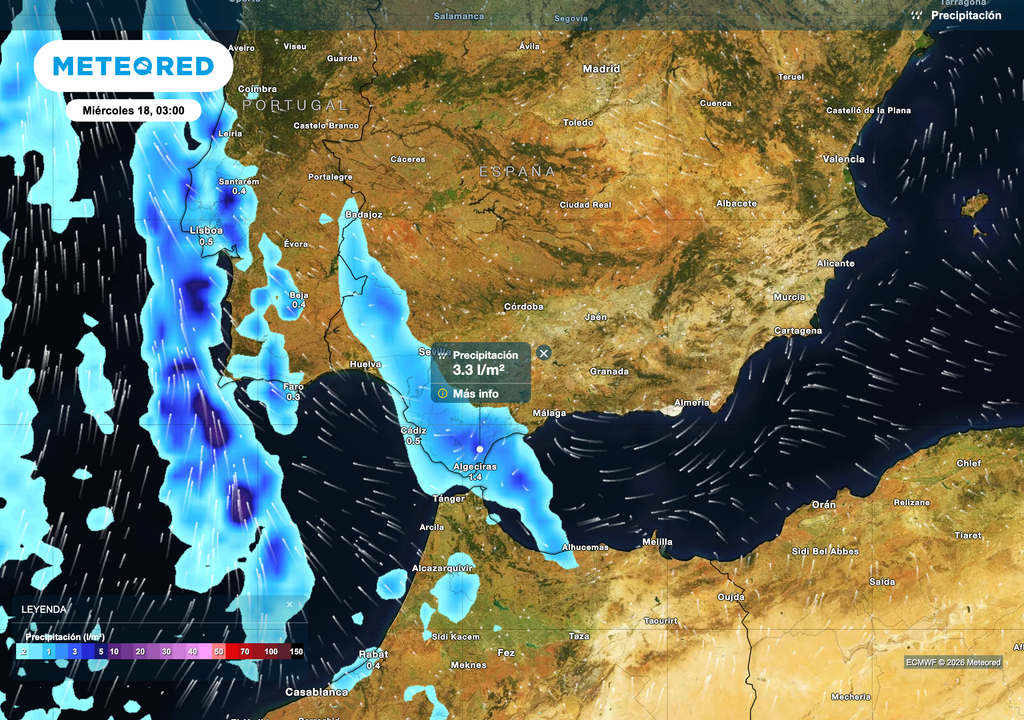 Las lluvias asociadas a Therese llegarán a Andalucía en la madrugada de mañana miércoles.