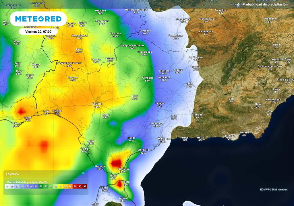 La probabilidad de precipitaciones aumentará en Andalucía el viernes, pero seguirán restringidas al tercio occidental.