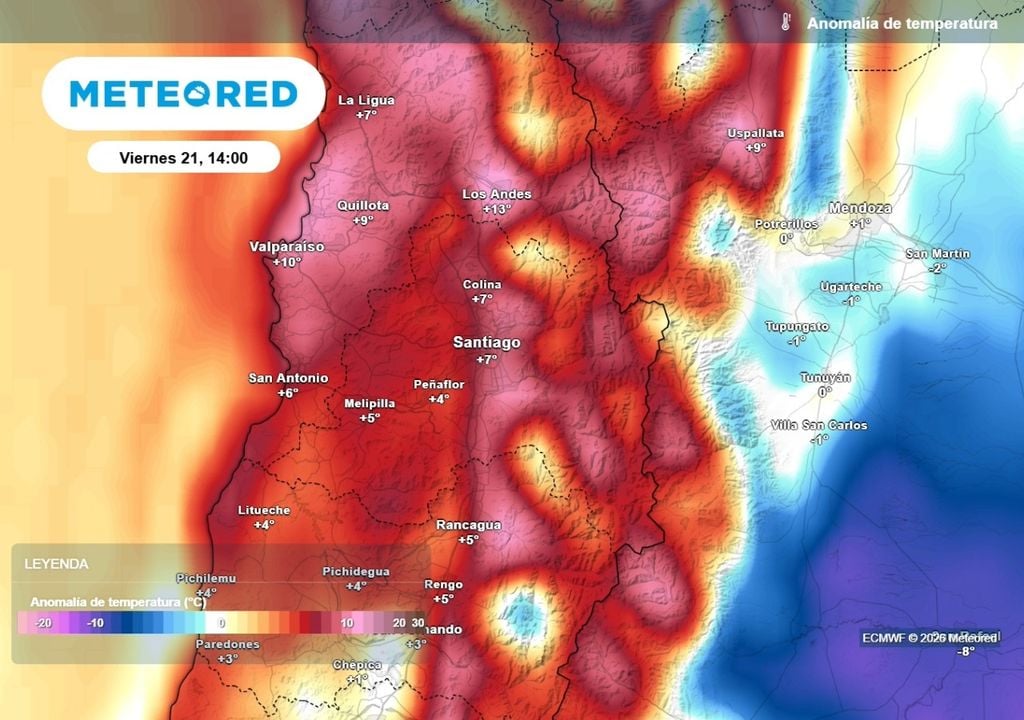 Este viernes se esperan anomalías de temperatura muy sobre lo esperado para esta época en Santiago.