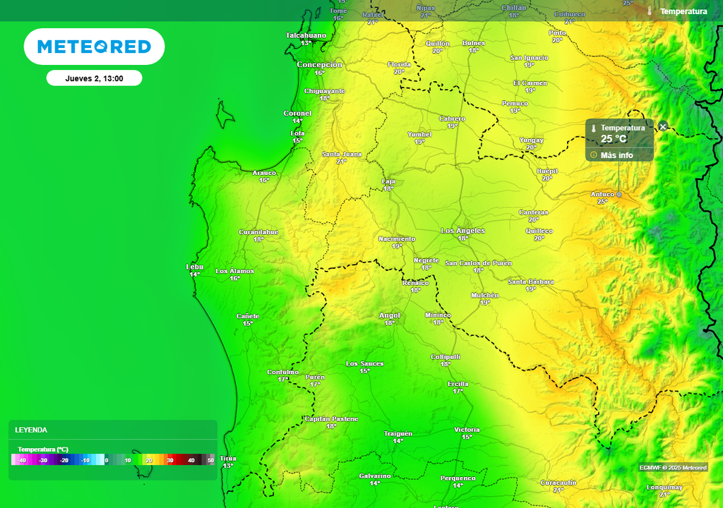 Jueves 02 de octubre con calor en la Región de Biobío, Meteored, Chile